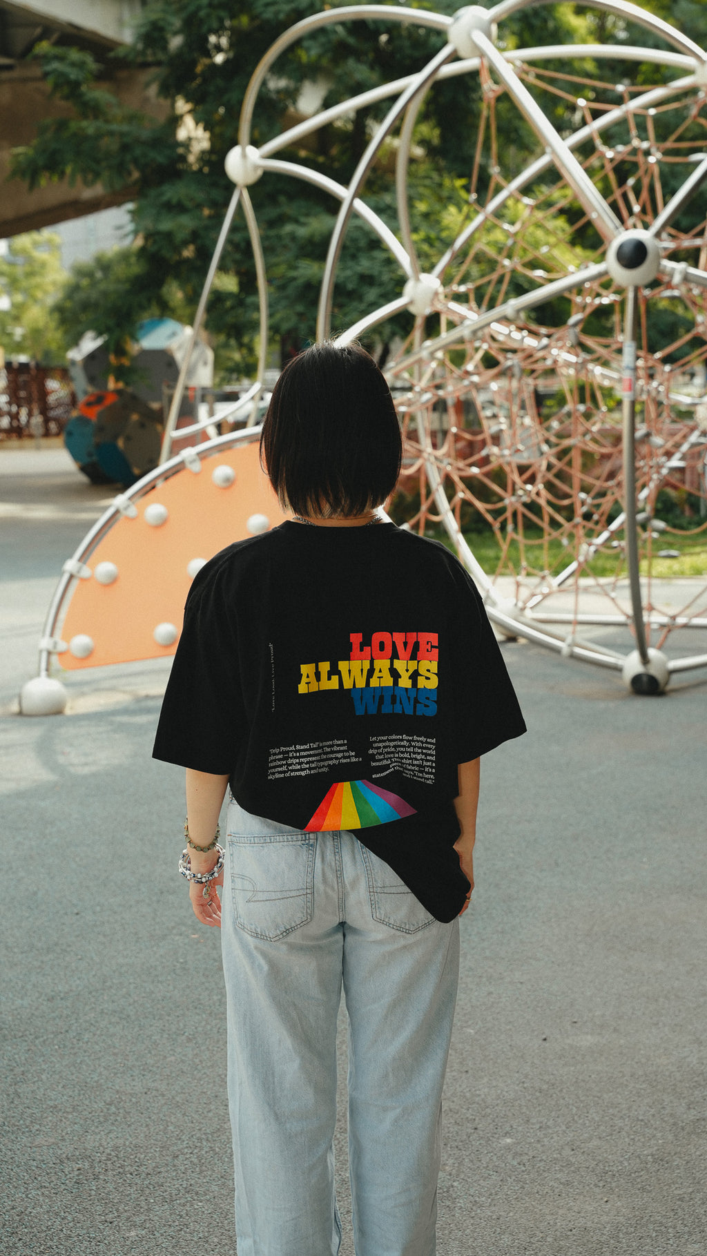 Love Always Wins Back- Unisex premium heavyweight tee- Black