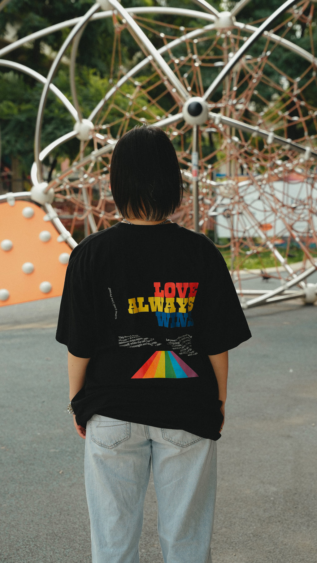 Love Always Wins Back- Unisex premium heavyweight tee- Black